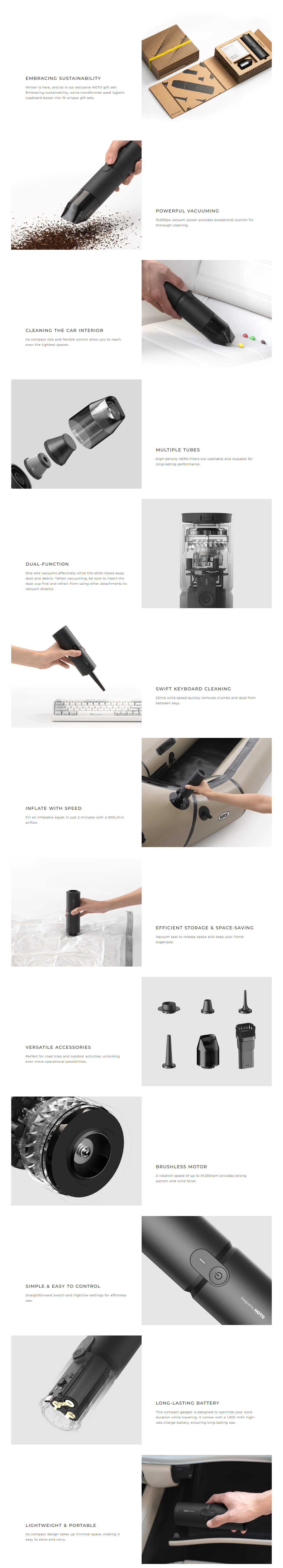 A large marketing image providing additional information about the product HOTO Compressed Air Capsule 4-in-1 Work Station Air Duster & Handheld Vacuum - Additional alt info not provided